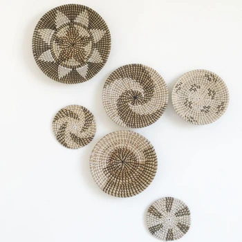 Natural de Algas marinhas rattan de vime, conjunto de tecido a mão de suspensão de parede decorativos cestas de decoração de casa