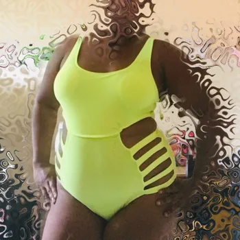 Neon Verde Plus Size, Roupas De Banho Para Mulheres Curativo Roupa De Banho Para As Mulheres Colher Acolchoado De Gola Trajes De Banho 2019 Piscina Beachwear
