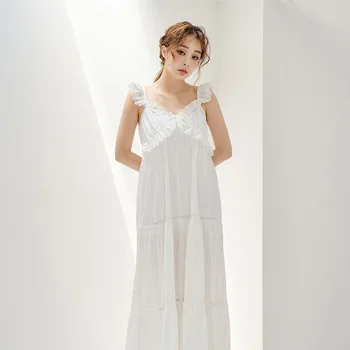 Nightdress Plus Size Rendas De Algodão De Casa Vestido De Lingerie Babydoll Camisola Branca Muito Estilo Princesa Mulheres Noite De Verão Vestido De T671