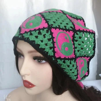 Novas Bandanas para a Menina Triângulo de Crochê feito à mão Lenço de Cabelo Elástico Taiji Hairband Bonito Bandanas para Mulheres de Acessórios de Cabelo