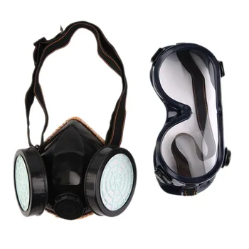 Novo Filtro de Protecção de Dupla Máscara de Gás Químico do Gás Anti-Pó de Tinta Respirador, Máscara de Rosto com Óculos de Segurança Industrial Atacado