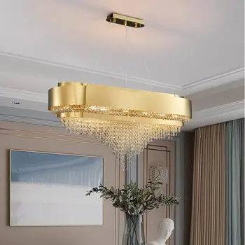 Novo lustre de cristal luxo, estilo redondo/retangular luz da sala villa moderna hotel luzes decorativas ilha de iluminação