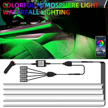 Novo RGB LED Carro Cachoeira Interior de Luz Ambiente 9 EM 1 Com Múltiplos Modos de Controle de APLICATIVO de Neon Decorativo Atmosfera Pé da Lâmpada 12v