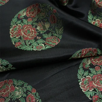 NW84 Tecido Preto com flor Estilo Chinês de Poliéster de Retalhos de Tecido de Vestido das Mulheres de Roupas Blusão de Tecidos DIY de Costura Material