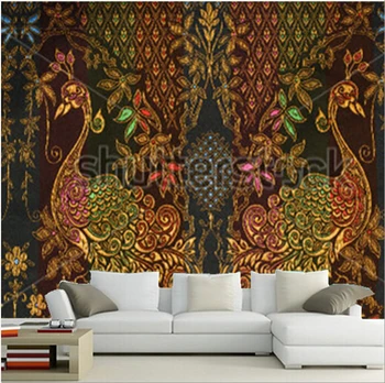 O 3D personalizado murais,Bela Golden Peacock murais papel de parede,sofá da sala de TV de parede o papel de parede de quarto
