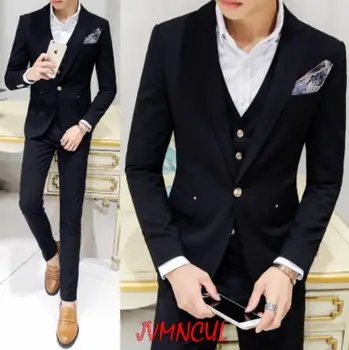 O coreano Slim Fit Homens Vestidos de Terno 2022 Casamento Personalizado Mens Fatos de Noivo Homens de Ternos Terno Masculino 3 Peças(Casaco+Calça+Colete)