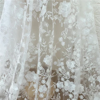 Off white Exquiiste Lantejoulas de Tule francês Bordado Tecido de Renda Para o Casamento, Vestido de Noiva Vestido de Pelo Estaleiro