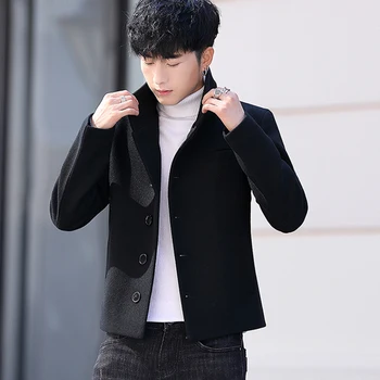 Outono Inverno Pop de Lã Casaco coreano Ternos Casaco Boutique Homens Stand da Gola do Casaco para Cima Botão Tendência Masculina