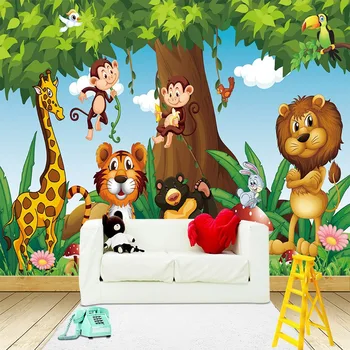 Personalizadas de Fotos em 3D papel de Parede Leão, Tigre, Girafa Macaco Animal Mural Crianças do Bebê Quarto de Quarto de Casa Cheia de Fundo, Pintura de Parede