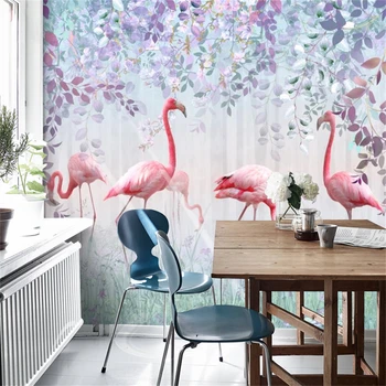 Personalizado Nórdicos planta floresta de sonho papel de parede do quarto do flamingo Auto-adesivo mural de parede papel de melhoramento da casa de arte 3D adesivos de parede