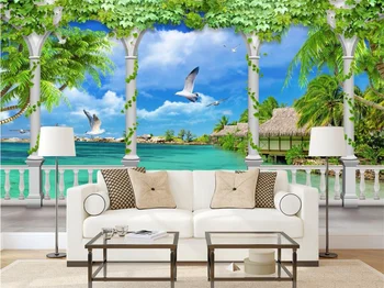 Personalizado обои 3d adesivo de parede estereoscópico, sala de estar, quarto gaivota azul do céu em 3D de fundo de decoração de casa de papel de parede mural