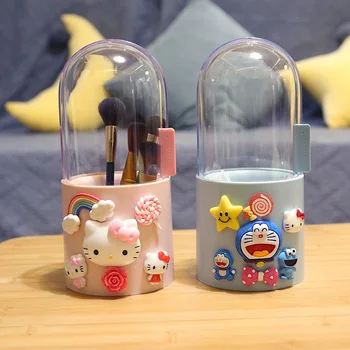 Sanrio, desenhos animados Hello Kitty Maquiagem Escova de Armazenamento de Caixa de Pó Transparente Cosméticos de Armazenamento de Cartucho com Pérola Presente de Aniversário
