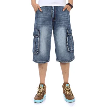 Shorts jeans Verão Modis Multi-Pocket Homens de Azul Denim Shorts Streetwear Solta Tamanho Grande Reta Shorts Jeans