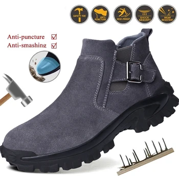 Slip-on homens macio, com solado de calçado de segurança sapatos de trabalho anti-esmagamento de aço do dedo do pé de botas de couro resistentes ao desgaste soldador sapatos