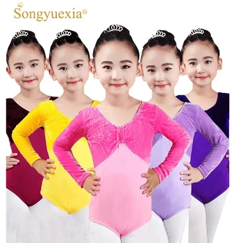 SONGYUEXIA Crianças Pleuche Ballet de Roupa de Meninas' Primavera de Espessura de Manga comprida de ginástica collant para um Show de dança Roupas 5Colors