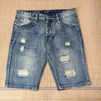 Summer Shorts Jeans Designer De Moda, De Cor Azul, Buraco Short Jeans Rasgados Homens De Marca Destruído Calças De Brim De Mens Shorts