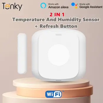 Tenky Tuya Wi-Fi De Temperatura E Umidade Sensor+Referesh Botão De Interior De Quarto De Smart T&H Medidor De Trabalho Do Sensor Com Alexa Google/Assistente