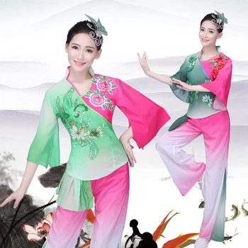 Tradicional, popular e étnica de dança de roupas de dança nacional da China fã yongo Chinesa antiga dança popular roupas DD1878