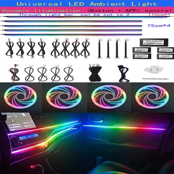 TVYVIKJ Para 18 em 1 RGB Sinfônica do Carro do DIODO emissor de luz ambiente decoração Chifre anel de iluminação interna, APP+ botão de controle