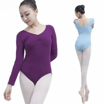 V-pescoço Ginástica Collant Para a Dança de Manga Longa Adultos os collants de Ballet Ballet Leotards F Mulheres Ballet Bodysuit Traje de Dança
