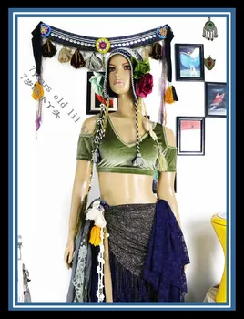 Veludo Possibilidade de Gordura Tribal Choli traje de dança do ventre, queda de camisa de manga curta tribal FFB75