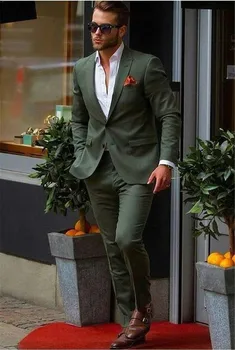 Verde Um Botão de Lapela Entalhe Homens de Terno Slim Fit Casamento Noivo Smoking Padrinhos Vestir Terno para os Homens Engajamento