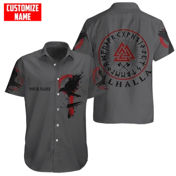 Viking Tatuagem 3D Vintage Camisa Havaí Camisa de Homens de Verão, Camisa de Manga Curta camisa de homem, 2023 Oversized 5XL camisa Camisa Homme A034
