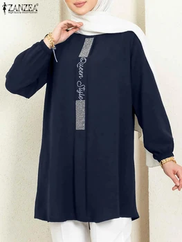 ZANZEA Manga Longa O Pescoço de Cor Sólida Blusas Mulheres Muçulmanas Blusa da Moda Feminina Causal Elegante Camisa de Ramadã Turquia Festa Tops