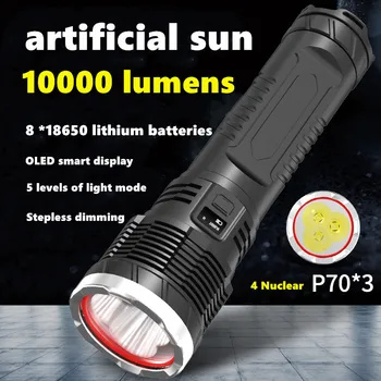 Zoom Super Novo e Brilhante 3 * Xhp70 de Alta Potência Lanterna da Liga de Alumínio Impermeável Exterior 10000lm Poder Tocha bateria de Longa duração