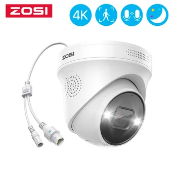 ZOSI 4K Câmera IP PoE AI Humanos Detectar Exterior Câmera de Segurança H. 265+ HDR 8MP 100ft de Visão Noturna IP66 Câmera de Vigilância de Vídeo
